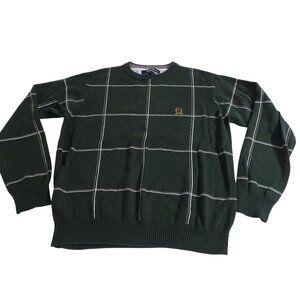 Tommy Hilfiger Mens Green Plaid Crewneck Sweater Size M Green Cotton Long Sleeve